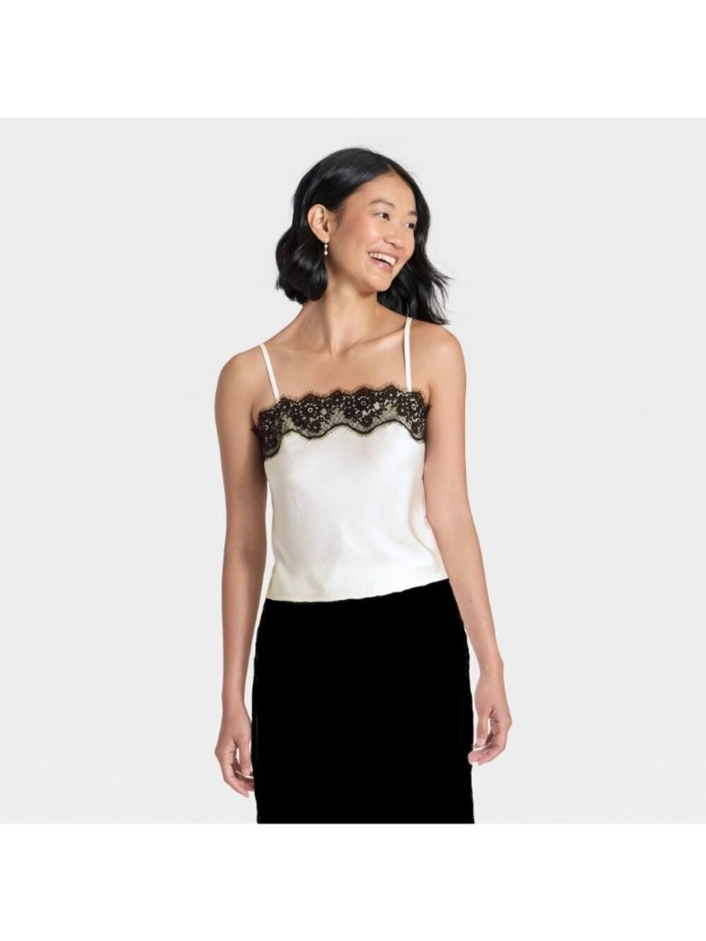 A New Day Cami Top Womens Small White Adjustable Lace Trim Embraided Design